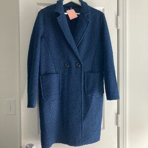 Long Double-Breasted Boucle Coat Navy NWT Size 10-12 (M/L)